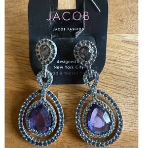 6/$25 JACOB Creative Big Round Blue Purple CZ Long Drop Dangle Earrings